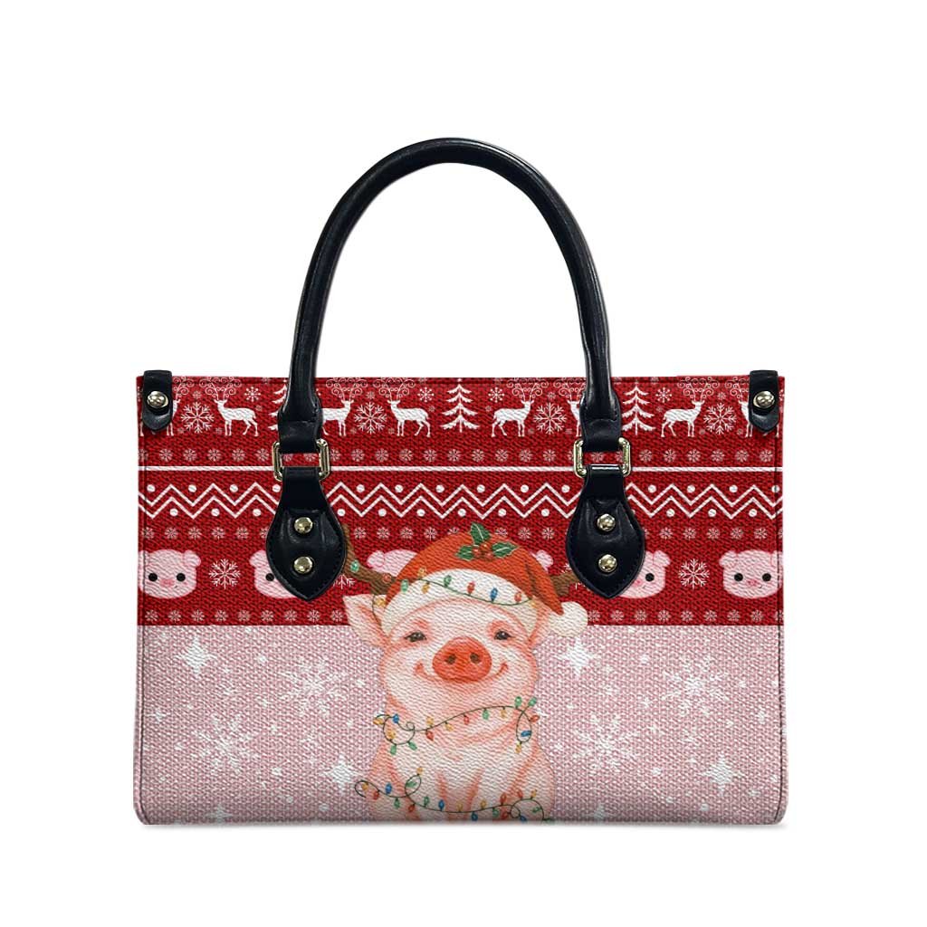 Lovely Pig Merry Christmas Leather Bag Xmas Holiday Patterns - Wonder Print Shop