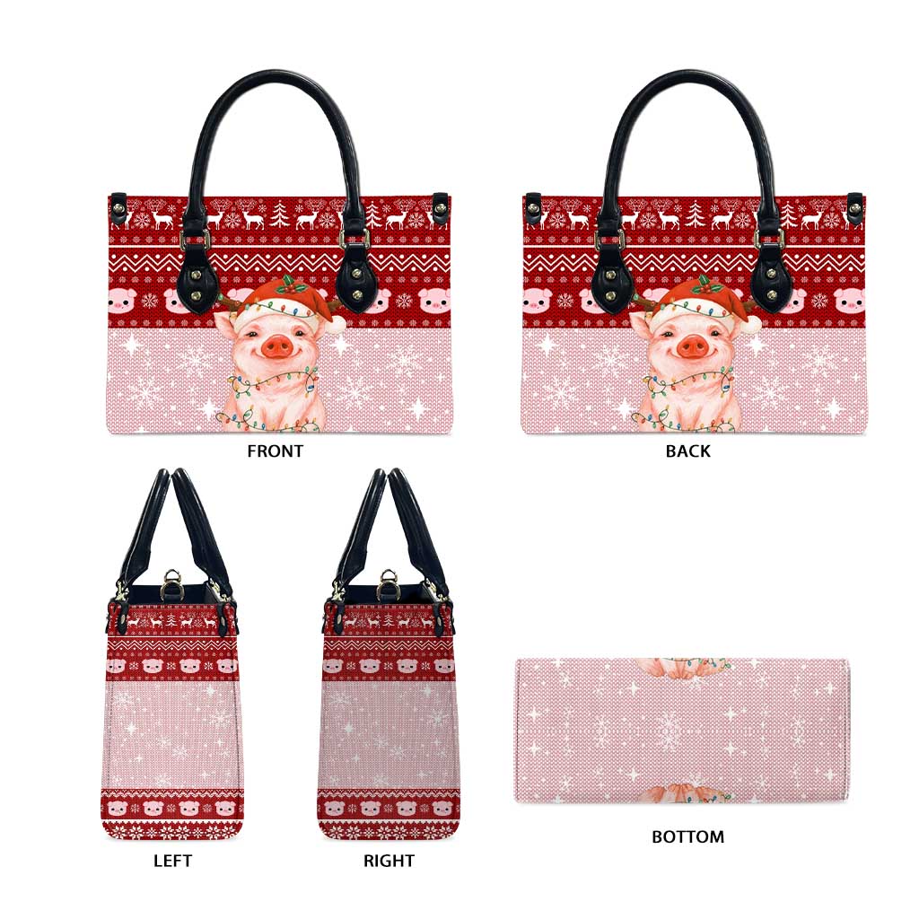 Lovely Pig Merry Christmas Leather Bag Xmas Holiday Patterns - Wonder Print Shop