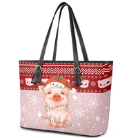 Lovely Pig Merry Christmas Leather Tote Bag Xmas Holiday Patterns - Wonder Print Shop
