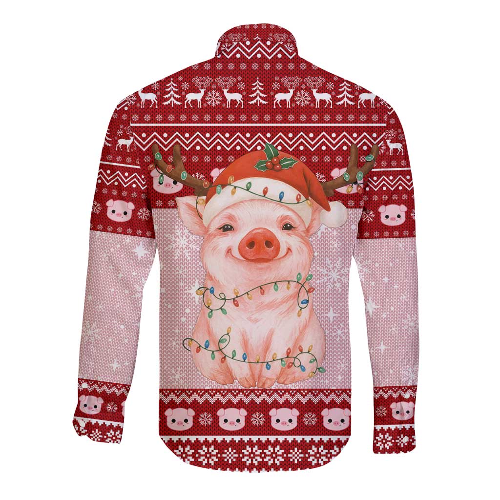 Lovely Pig Merry Christmas Long Sleeve Button Shirt Xmas Holiday Patterns - Wonder Print Shop