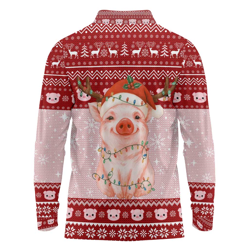 Lovely Pig Merry Christmas Long Sleeve Polo Shirt Xmas Holiday Patterns - Wonder Print Shop