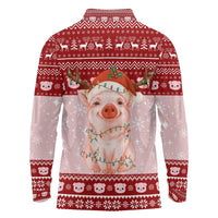 Lovely Pig Merry Christmas Long Sleeve Polo Shirt Xmas Holiday Patterns - Wonder Print Shop