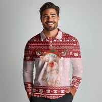 Lovely Pig Merry Christmas Long Sleeve Polo Shirt Xmas Holiday Patterns - Wonder Print Shop