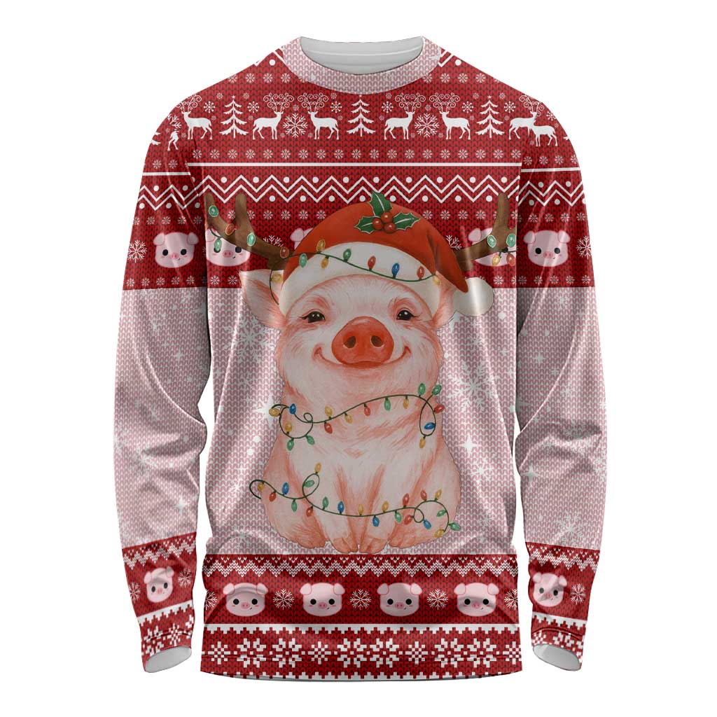 Lovely Pig Merry Christmas Long Sleeve Shirt Xmas Holiday Patterns - Wonder Print Shop