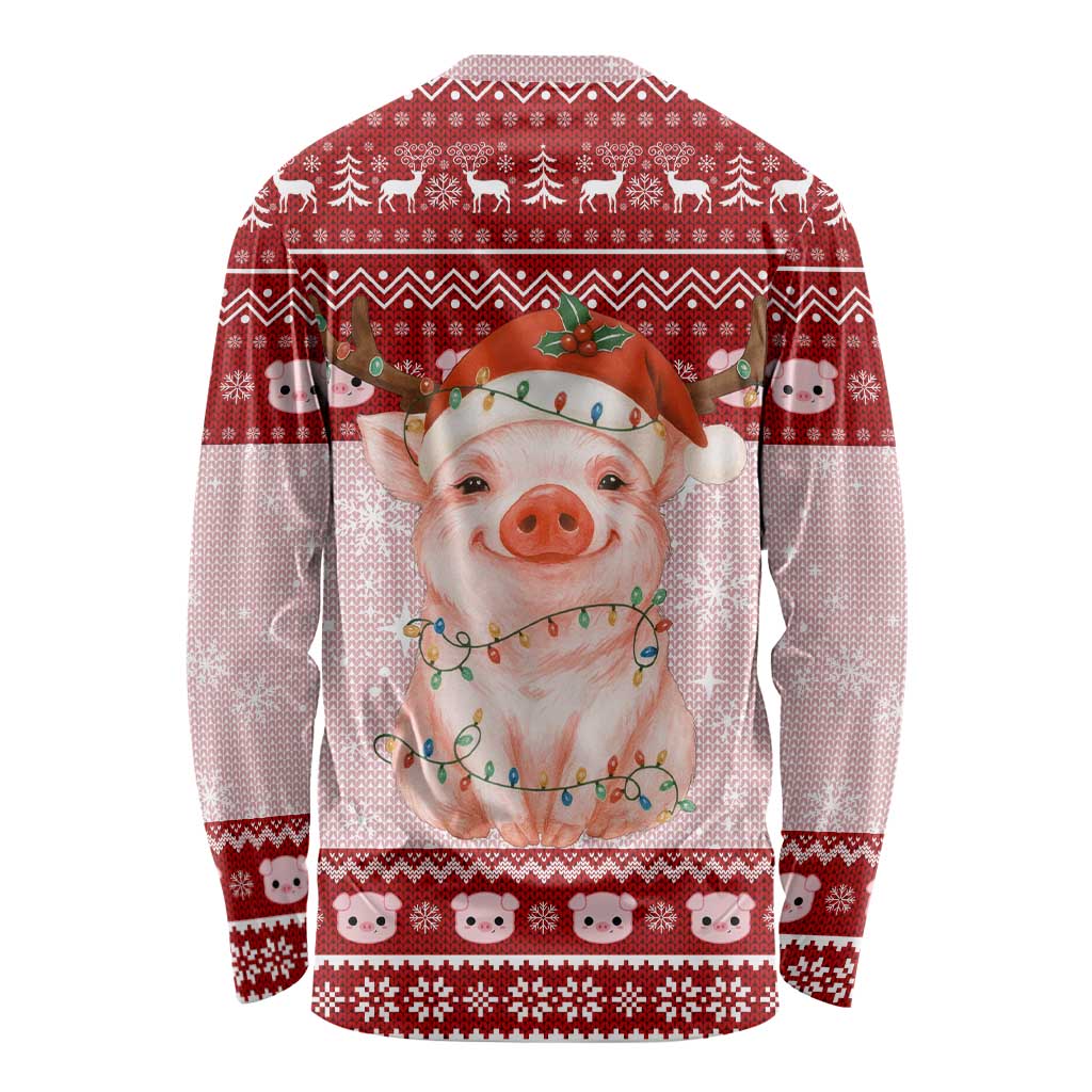 Lovely Pig Merry Christmas Long Sleeve Shirt Xmas Holiday Patterns - Wonder Print Shop