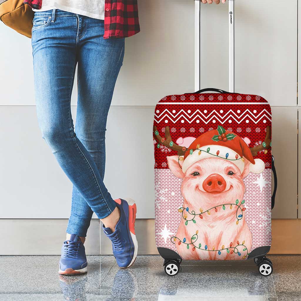 Lovely Pig Merry Christmas Luggage Cover Xmas Holiday Patterns - Wonder Print Shop