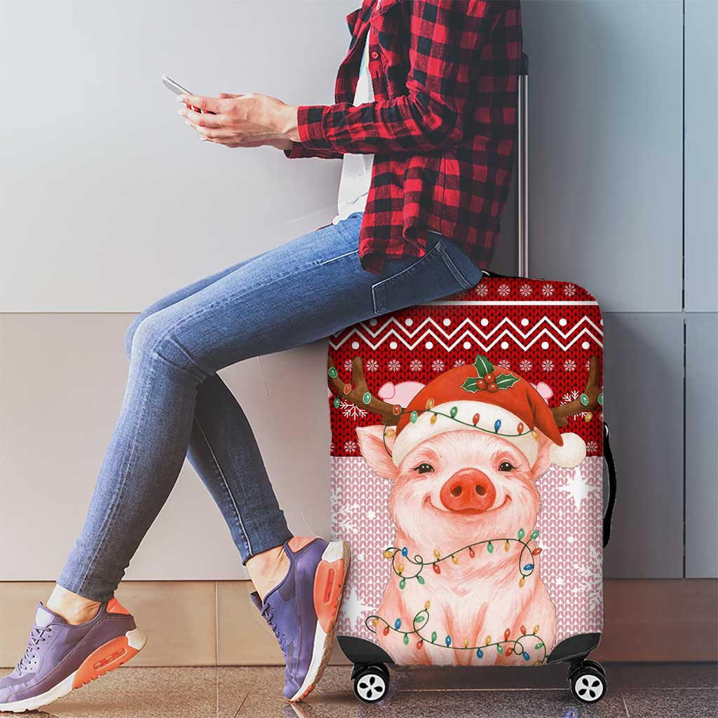 Lovely Pig Merry Christmas Luggage Cover Xmas Holiday Patterns - Wonder Print Shop
