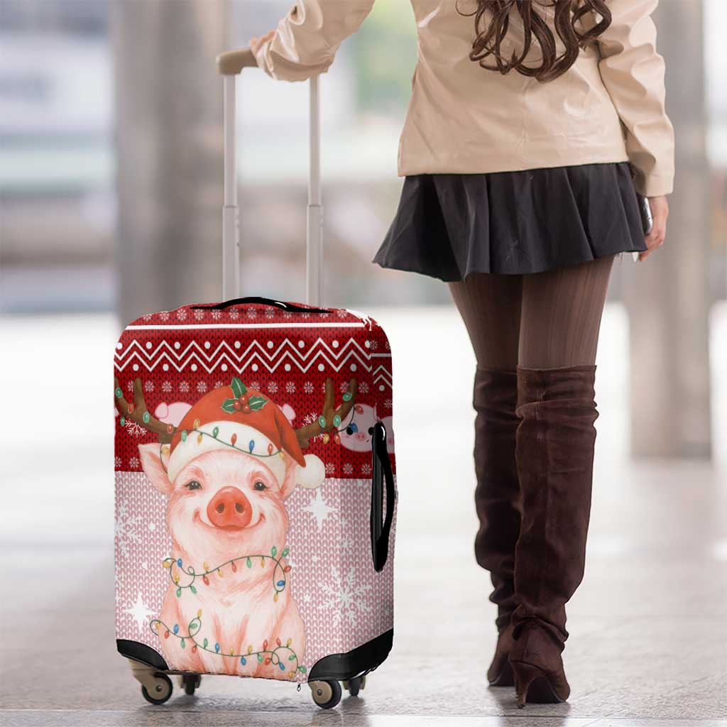 Lovely Pig Merry Christmas Luggage Cover Xmas Holiday Patterns - Wonder Print Shop