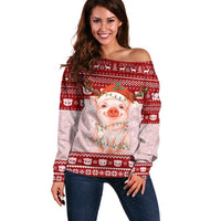 Lovely Pig Merry Christmas Off Shoulder Sweater Xmas Holiday Patterns - Wonder Print Shop