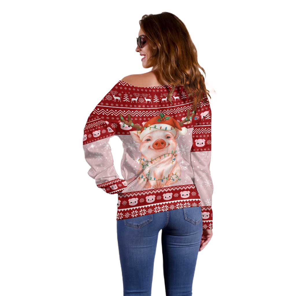 Lovely Pig Merry Christmas Off Shoulder Sweater Xmas Holiday Patterns - Wonder Print Shop
