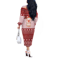 Lovely Pig Merry Christmas Off The Shoulder Long Sleeve Dress Xmas Holiday Patterns - Wonder Print Shop