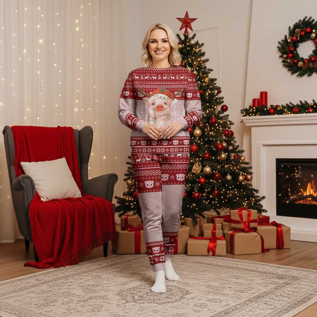 Lovely Pig Merry Christmas Pajama Set Xmas Holiday Patterns - Wonder Print Shop