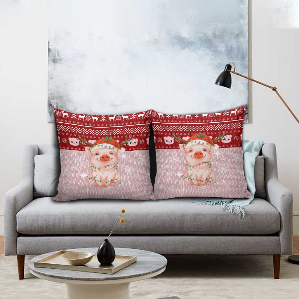 Lovely Pig Merry Christmas Pillow Cover Xmas Holiday Patterns - Wonder Print Shop