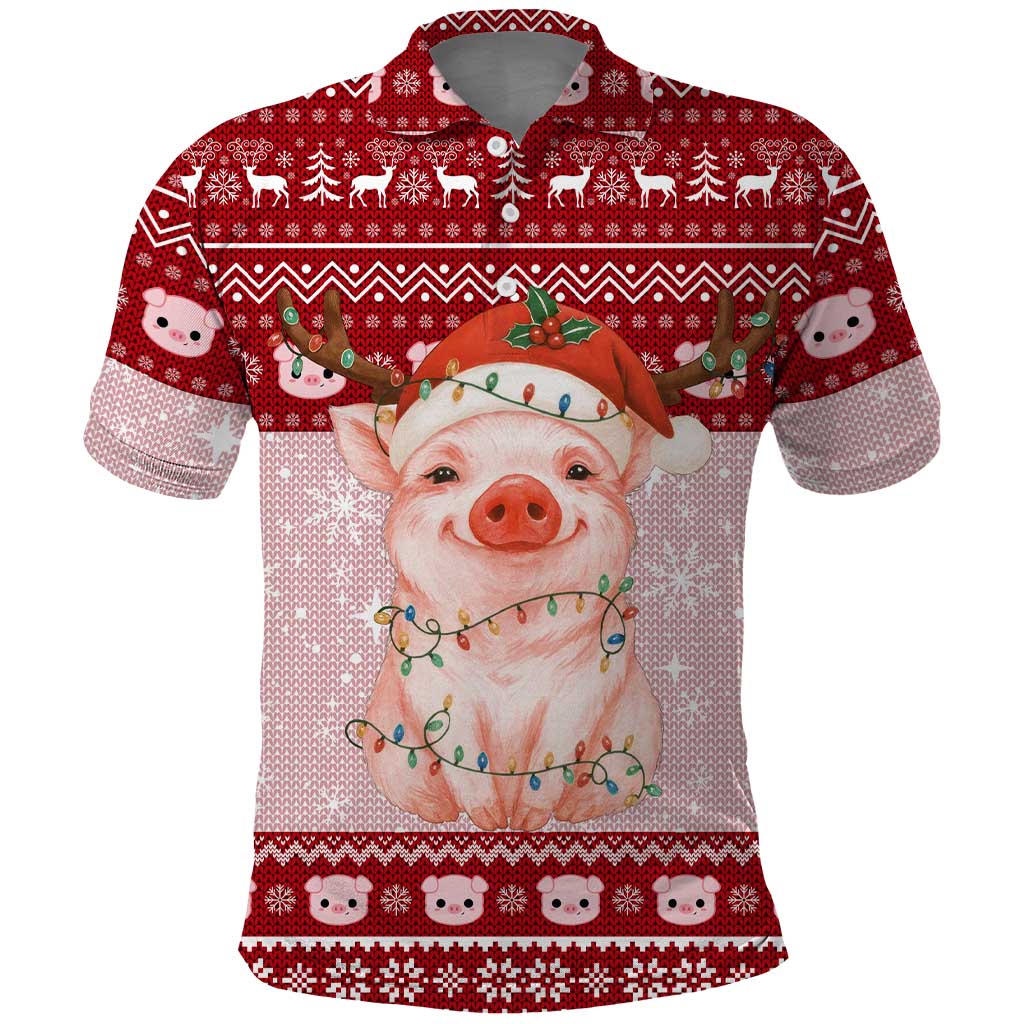 Lovely Pig Merry Christmas Polo Shirt Xmas Holiday Patterns - Wonder Print Shop