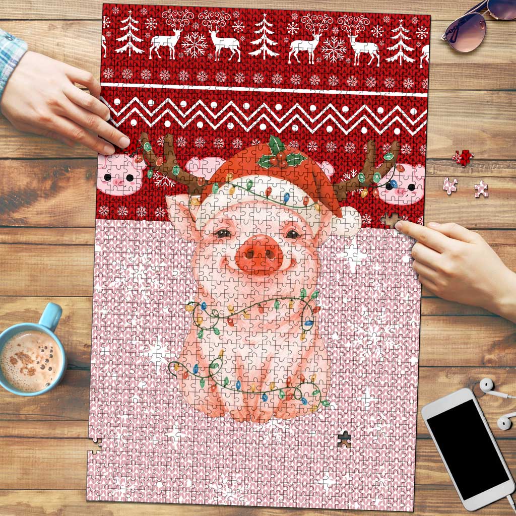 Lovely Pig Merry Christmas Puzzle Xmas Holiday Patterns - Wonder Print Shop