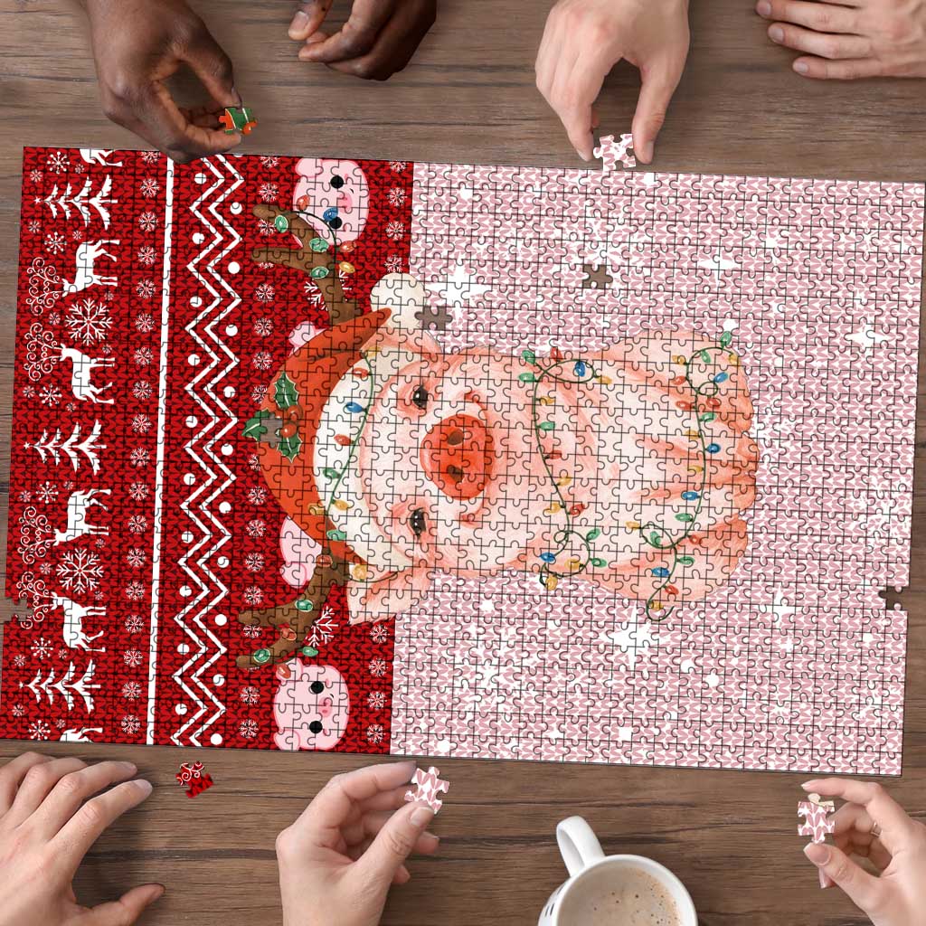 Lovely Pig Merry Christmas Puzzle Xmas Holiday Patterns - Wonder Print Shop