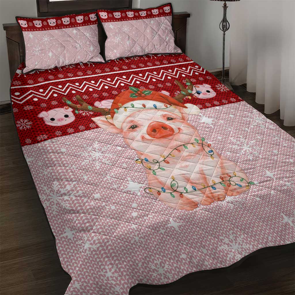 Lovely Pig Merry Christmas Quilt Bed Set Xmas Holiday Patterns - Wonder Print Shop