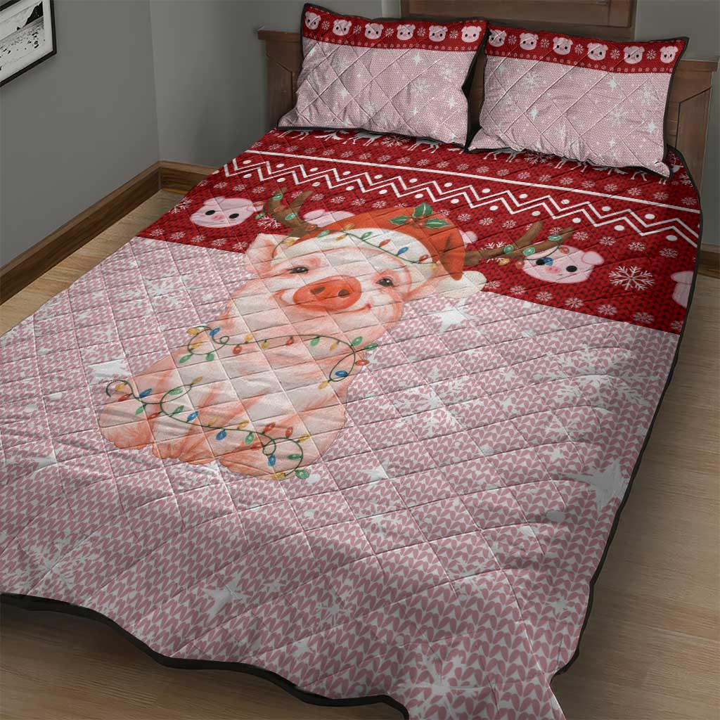 Lovely Pig Merry Christmas Quilt Bed Set Xmas Holiday Patterns - Wonder Print Shop
