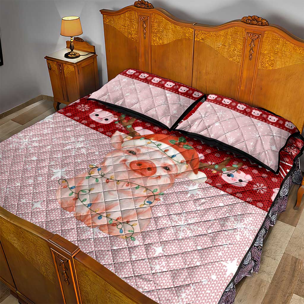 Lovely Pig Merry Christmas Quilt Bed Set Xmas Holiday Patterns - Wonder Print Shop