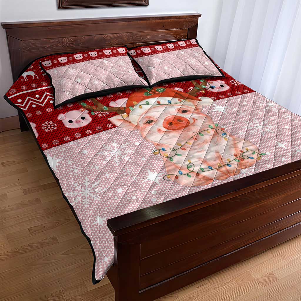 Lovely Pig Merry Christmas Quilt Bed Set Xmas Holiday Patterns - Wonder Print Shop