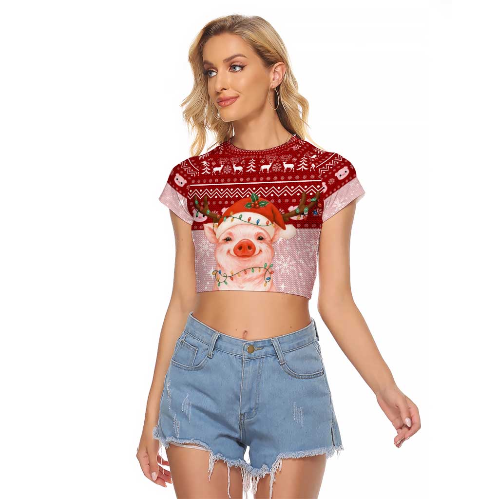 Lovely Pig Merry Christmas Raglan Cropped T Shirt Xmas Holiday Patterns - Wonder Print Shop