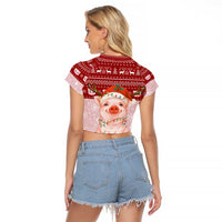 Lovely Pig Merry Christmas Raglan Cropped T Shirt Xmas Holiday Patterns - Wonder Print Shop