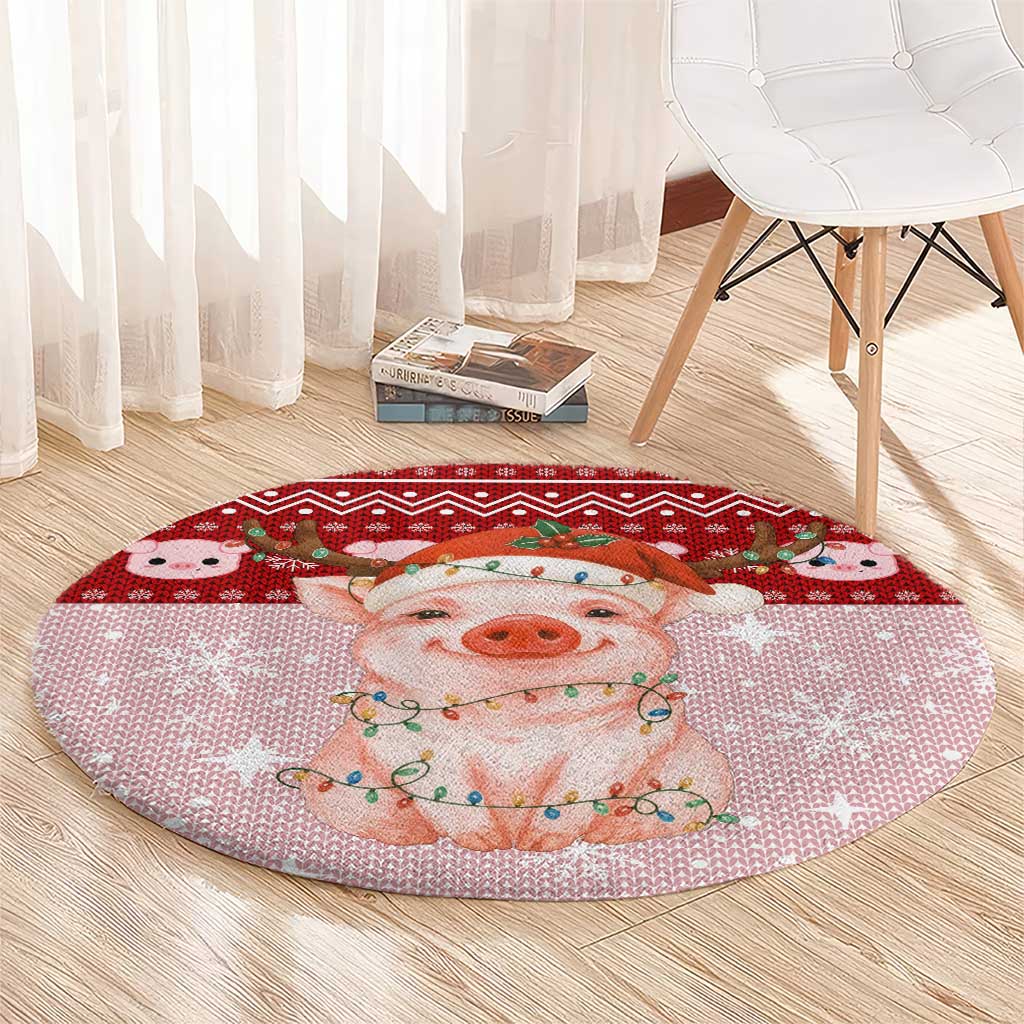 Lovely Pig Merry Christmas Round Carpet Xmas Holiday Patterns - Wonder Print Shop