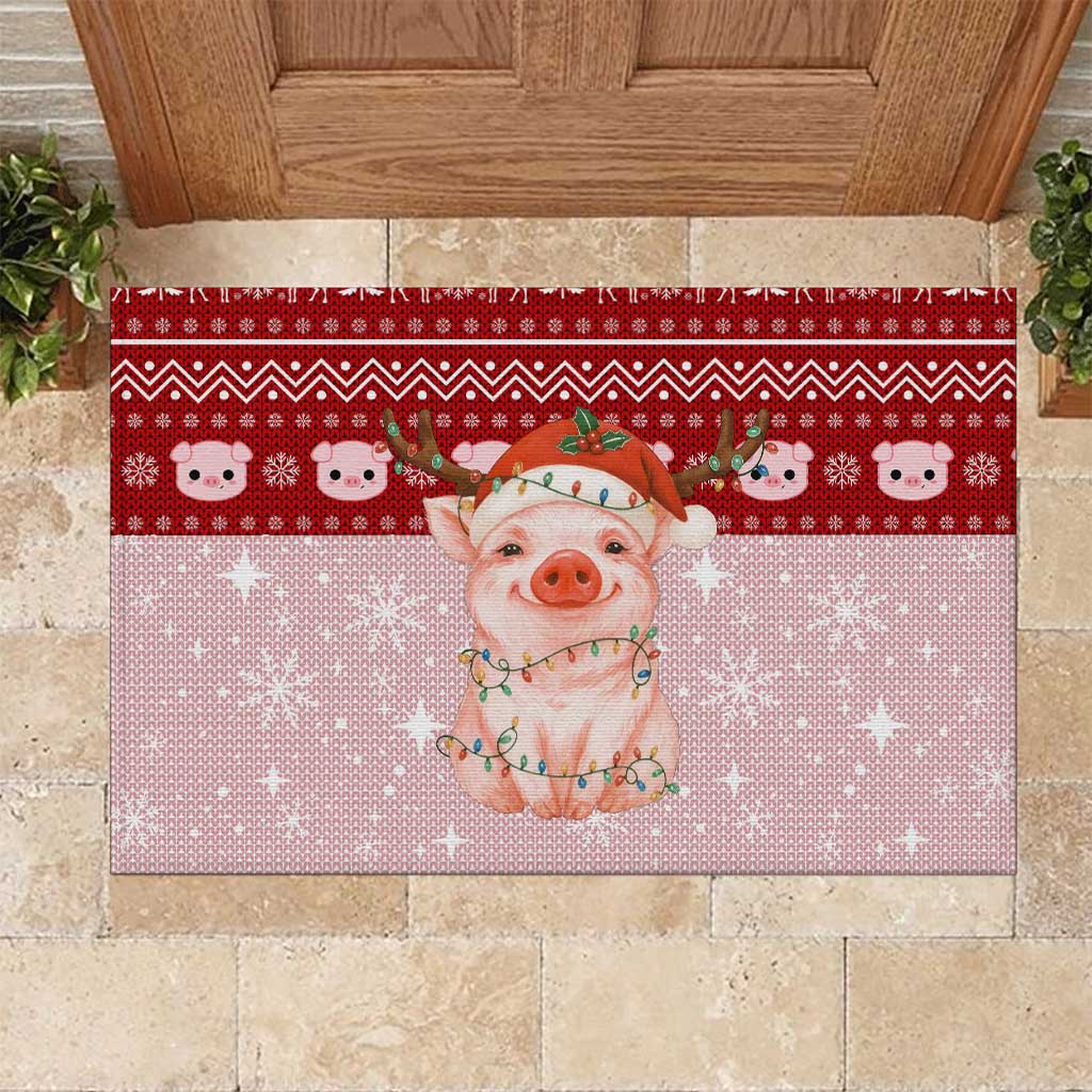Lovely Pig Merry Christmas Rubber Doormat Xmas Holiday Patterns - Wonder Print Shop