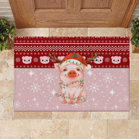 Lovely Pig Merry Christmas Rubber Doormat Xmas Holiday Patterns - Wonder Print Shop