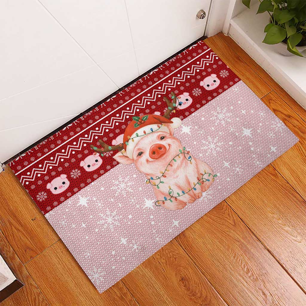 Lovely Pig Merry Christmas Rubber Doormat Xmas Holiday Patterns - Wonder Print Shop