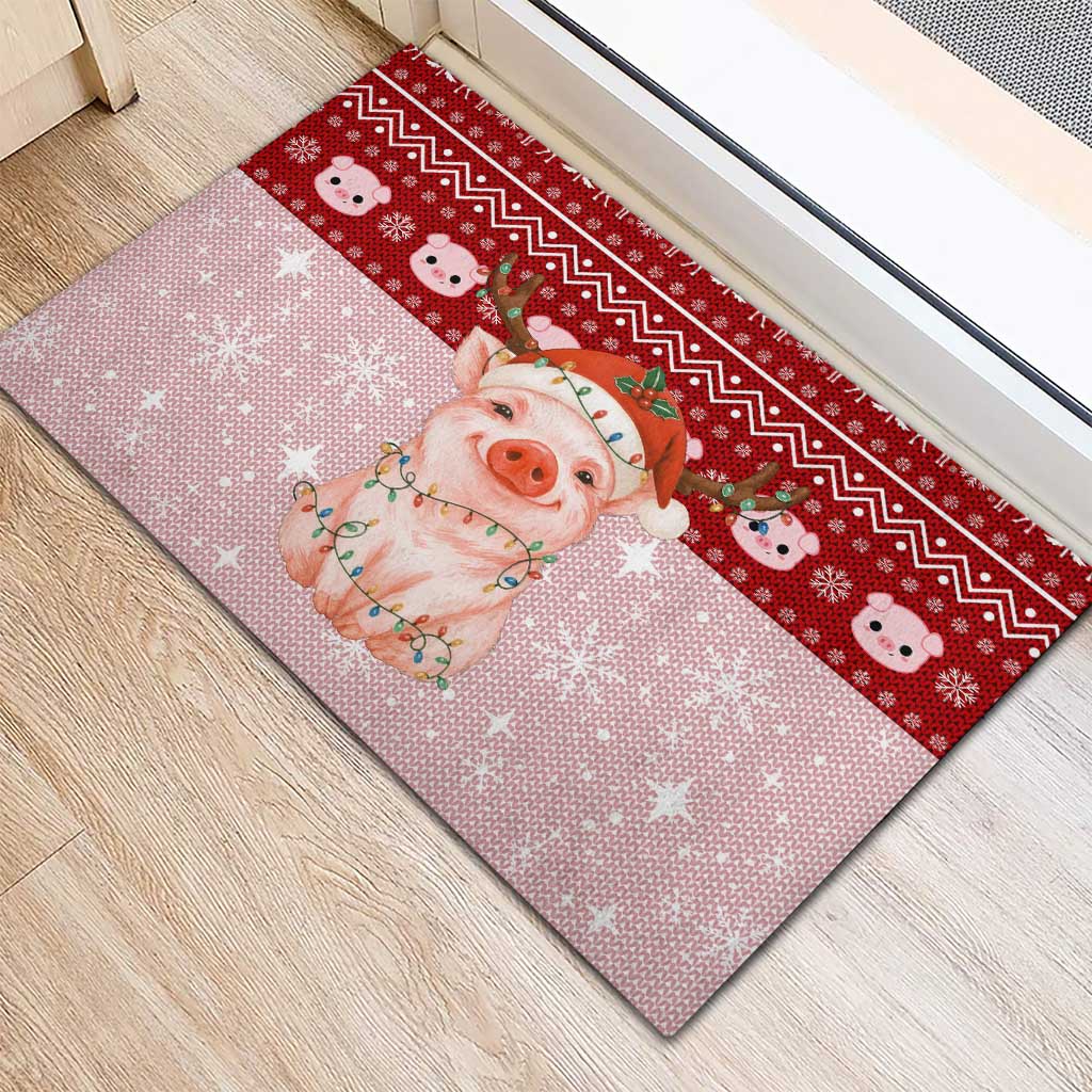 Lovely Pig Merry Christmas Rubber Doormat Xmas Holiday Patterns - Wonder Print Shop