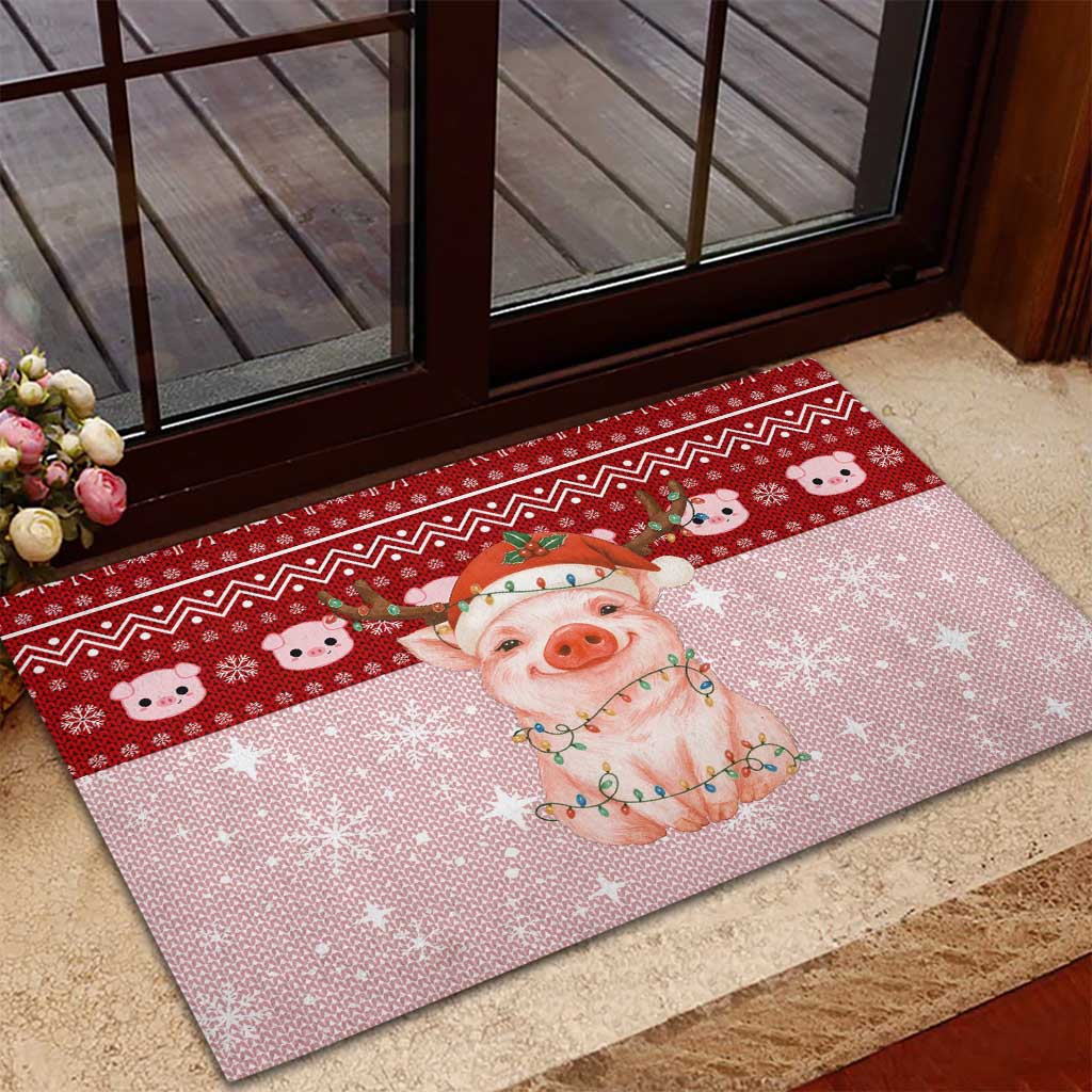 Lovely Pig Merry Christmas Rubber Doormat Xmas Holiday Patterns - Wonder Print Shop