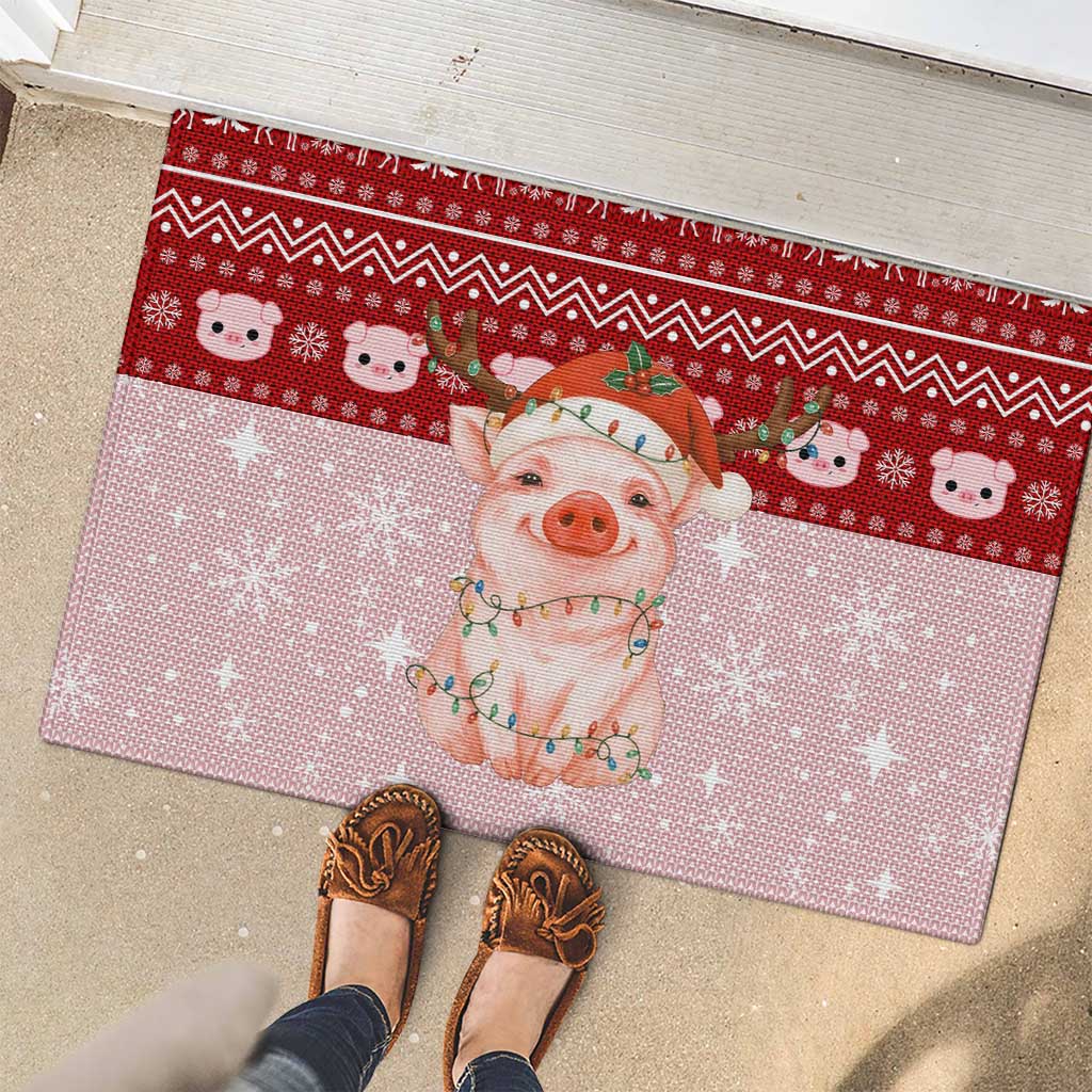 Lovely Pig Merry Christmas Rubber Doormat Xmas Holiday Patterns - Wonder Print Shop