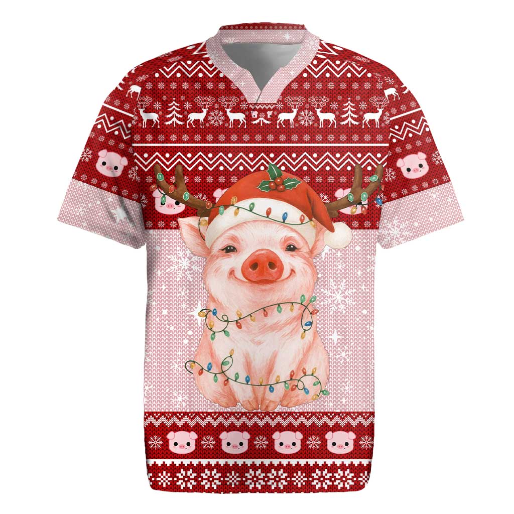 Lovely Pig Merry Christmas Rugby Jersey Xmas Holiday Patterns - Wonder Print Shop