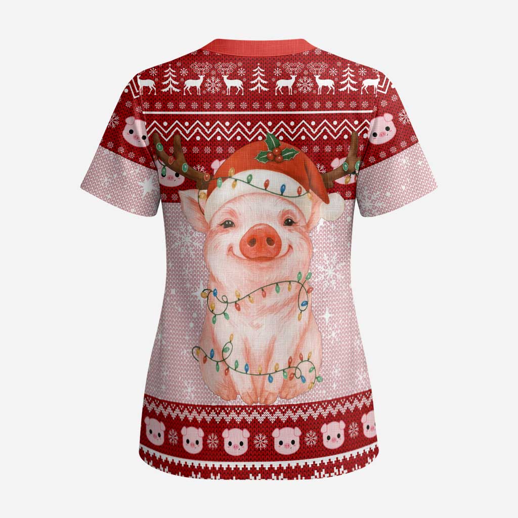 Lovely Pig Merry Christmas Scrub Top Xmas Holiday Patterns - Wonder Print Shop