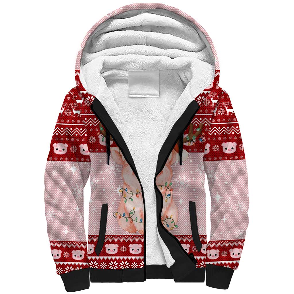 Lovely Pig Merry Christmas Sherpa Hoodie Xmas Holiday Patterns - Wonder Print Shop