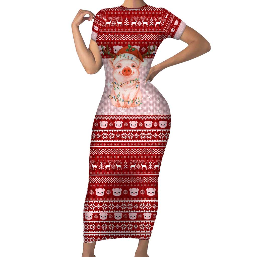 Lovely Pig Merry Christmas Short Sleeve Bodycon Dress Xmas Holiday Patterns - Wonder Print Shop