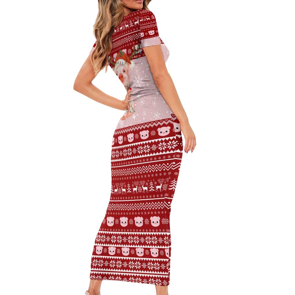 Lovely Pig Merry Christmas Short Sleeve Bodycon Dress Xmas Holiday Patterns - Wonder Print Shop