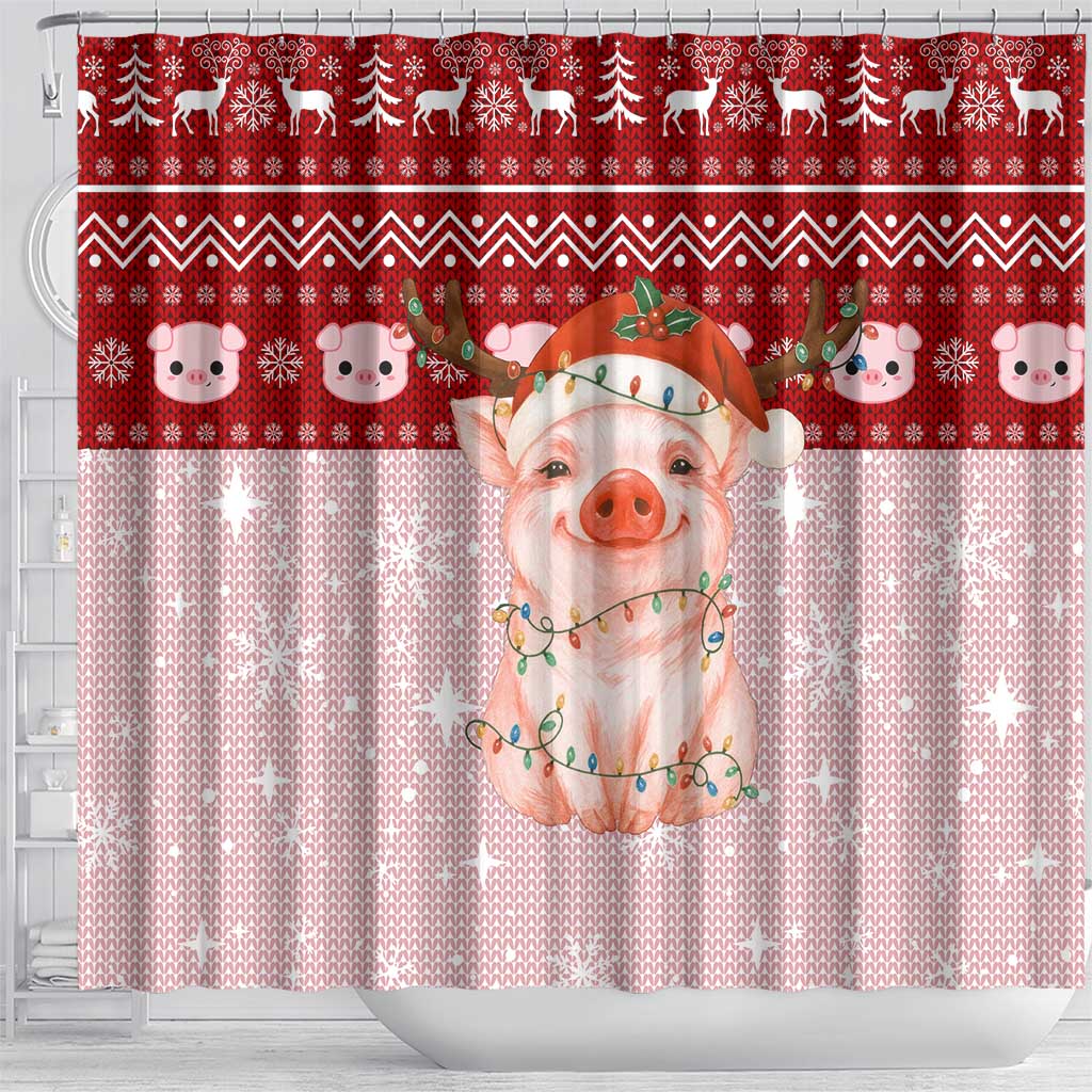 Lovely Pig Merry Christmas Shower Curtain Xmas Holiday Patterns - Wonder Print Shop