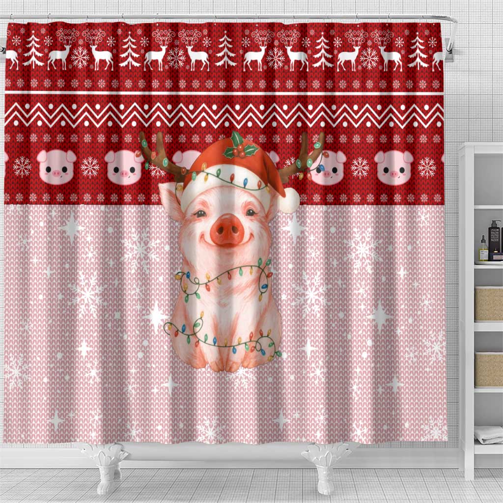 Lovely Pig Merry Christmas Shower Curtain Xmas Holiday Patterns - Wonder Print Shop