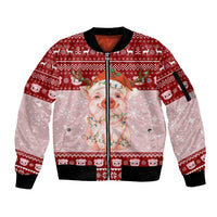 Lovely Pig Merry Christmas Sleeve Zip Bomber Jacket Xmas Holiday Patterns - Wonder Print Shop