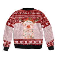 Lovely Pig Merry Christmas Sleeve Zip Bomber Jacket Xmas Holiday Patterns - Wonder Print Shop