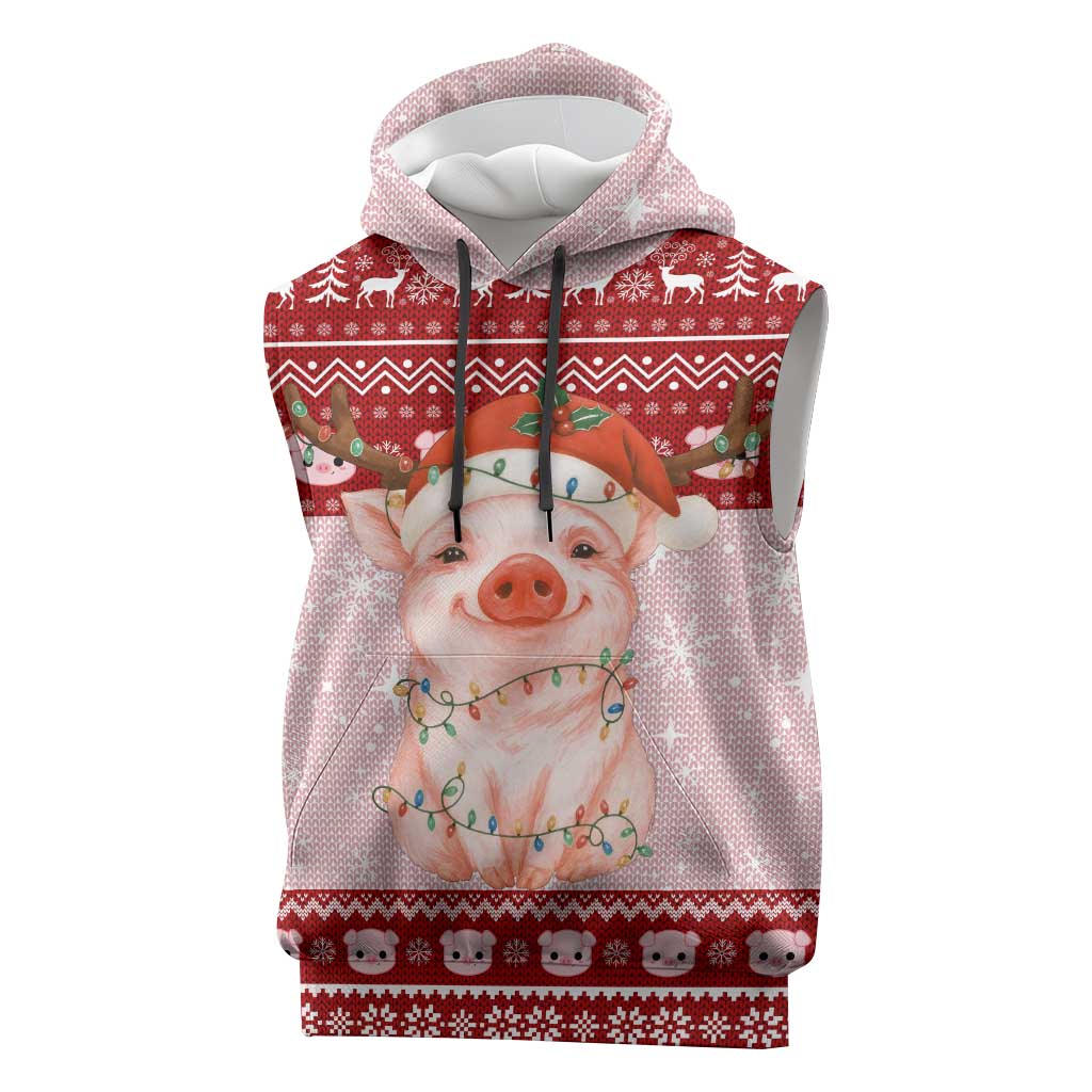 Lovely Pig Merry Christmas Sleeveless Hoodie Xmas Holiday Patterns - Wonder Print Shop