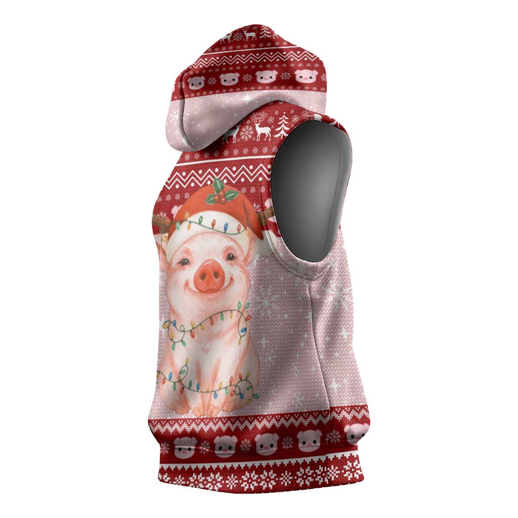 Lovely Pig Merry Christmas Sleeveless Hoodie Xmas Holiday Patterns - Wonder Print Shop