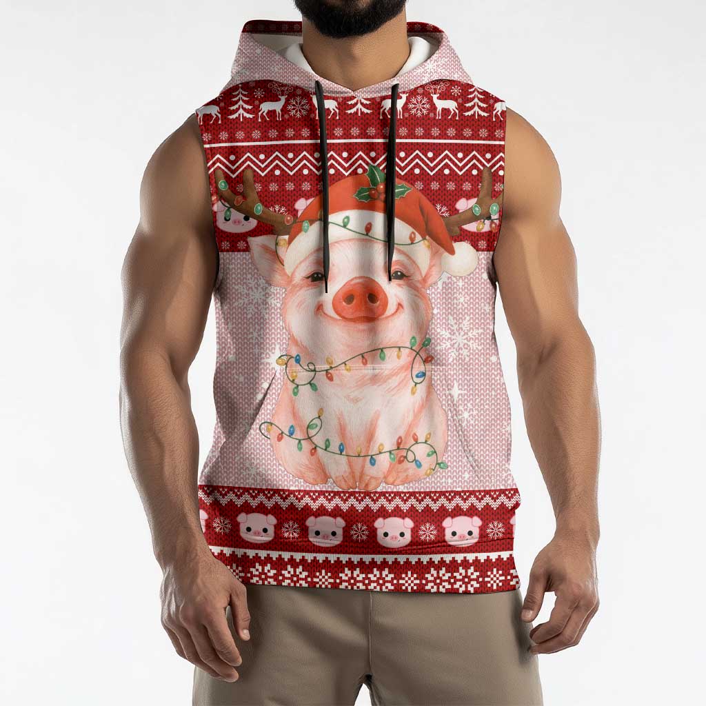 Lovely Pig Merry Christmas Sleeveless Hoodie Xmas Holiday Patterns - Wonder Print Shop