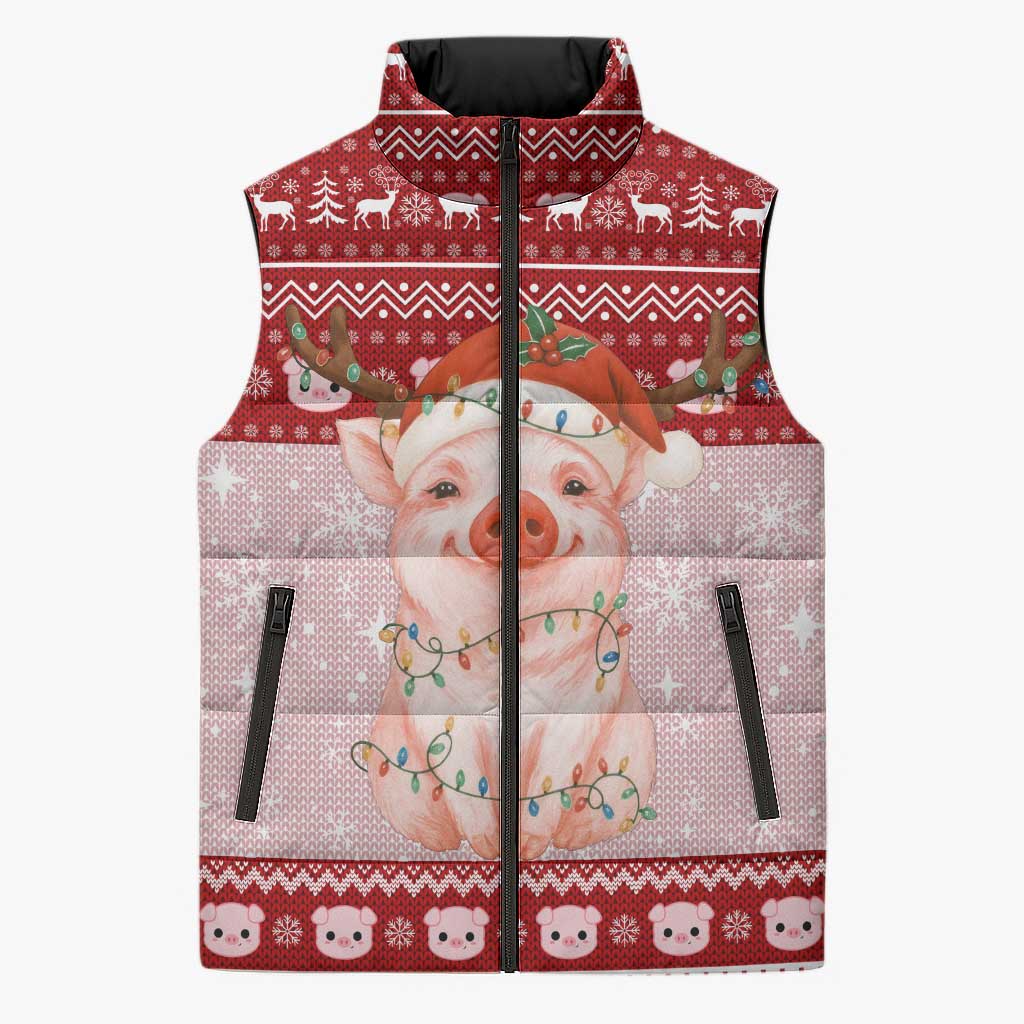 Lovely Pig Merry Christmas Sleeveless Puffer Jacket Xmas Holiday Patterns - Wonder Print Shop