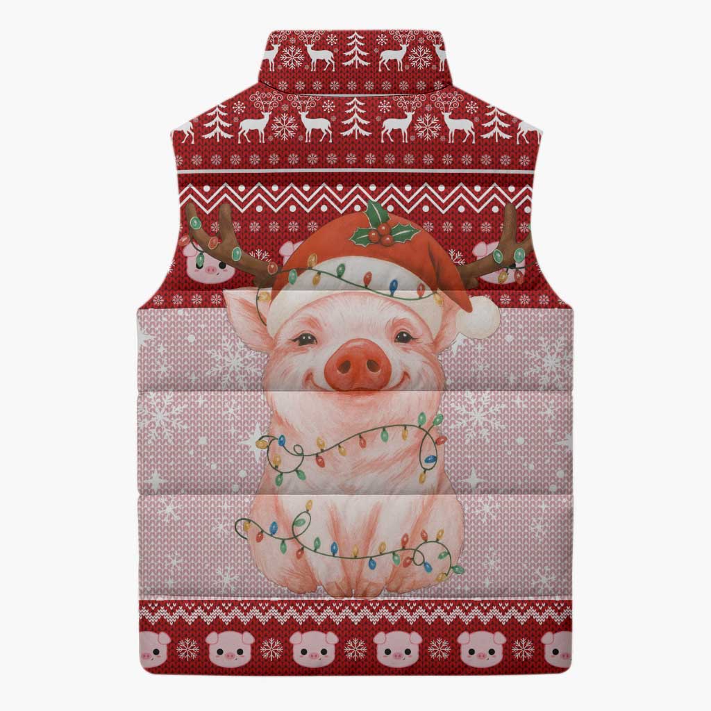 Lovely Pig Merry Christmas Sleeveless Puffer Jacket Xmas Holiday Patterns - Wonder Print Shop