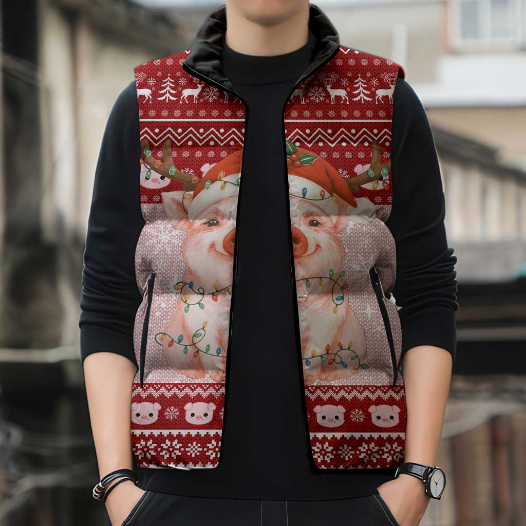 Lovely Pig Merry Christmas Sleeveless Puffer Jacket Xmas Holiday Patterns - Wonder Print Shop