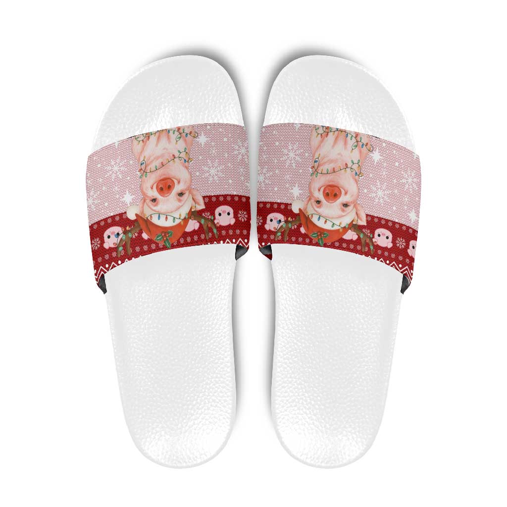 Lovely Pig Merry Christmas Slide Sandals Xmas Holiday Patterns - Wonder Print Shop