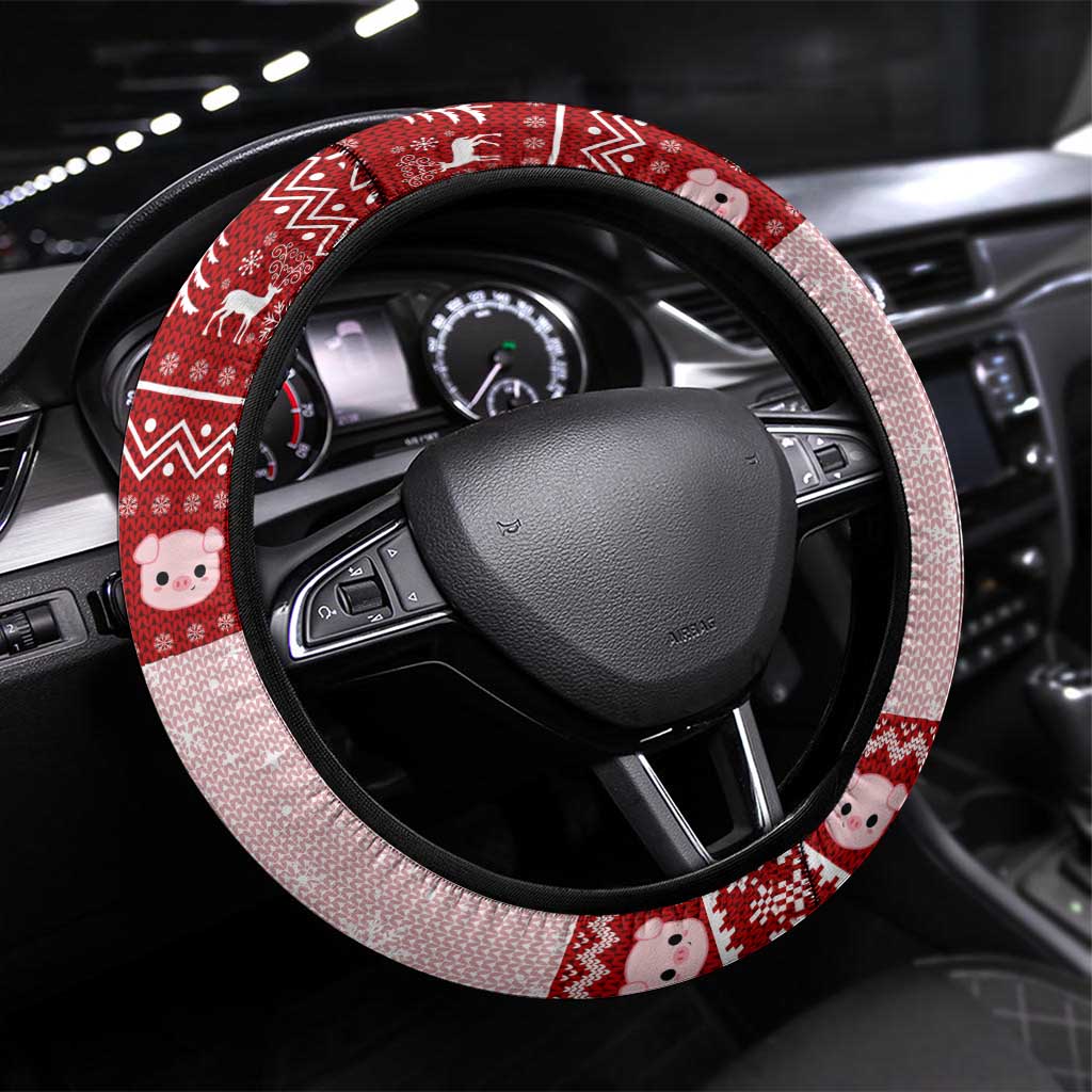 Lovely Pig Merry Christmas Steering Wheel Cover Xmas Holiday Patterns - Wonder Print Shop
